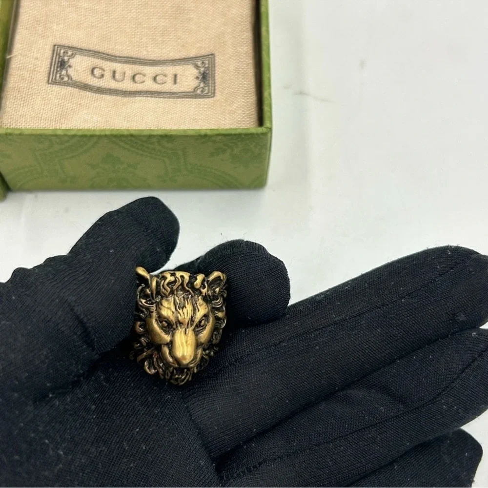 Gucci iconic Lionhead gold tone ring size 10.5 made in Italy - Picture 5 of 7